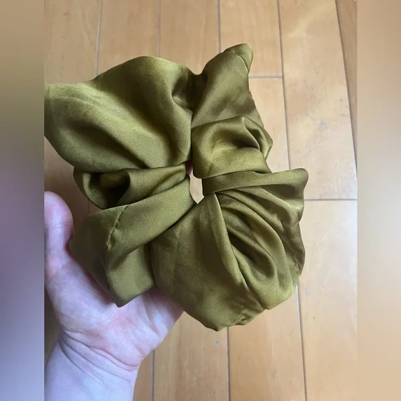 Free People Trio Satin Scrunchies - Teal Paisley, Light Blue, Olive Green - Picture 2 of 4